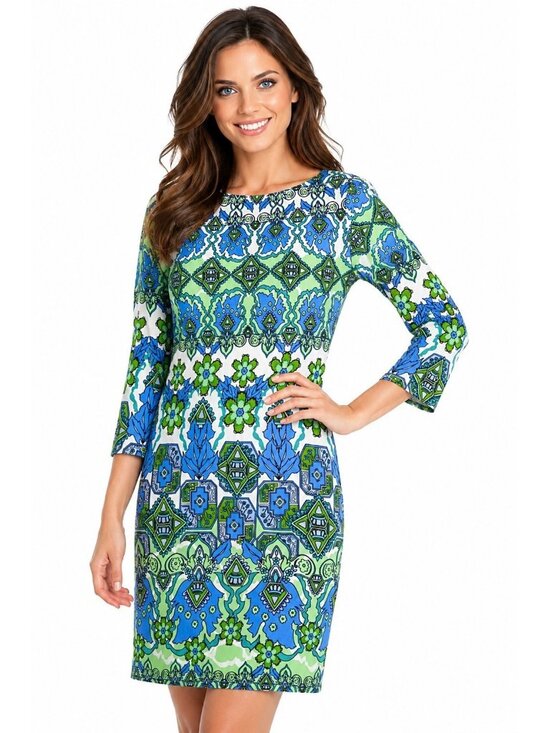 London Times Dresses & Skirts - London Times Blue Green Geometric Floral Sheath Dress Women's US 4